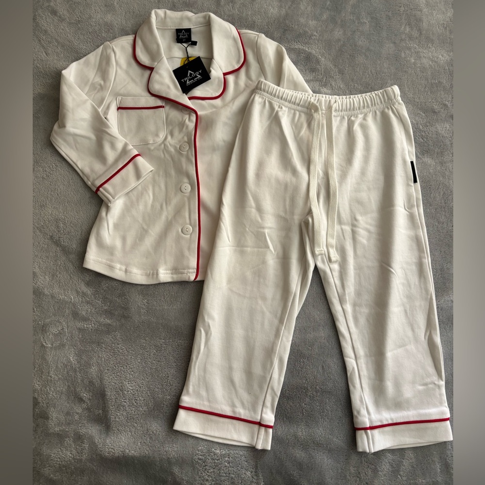 Classic White Kids Pajamas with Red Trim